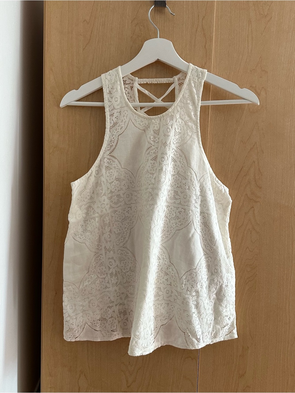 Hollister Cream Lace Tank with Crisscross Back